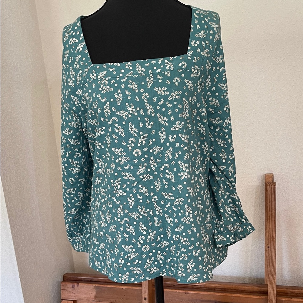 a.n.a Teal Floral Blouse